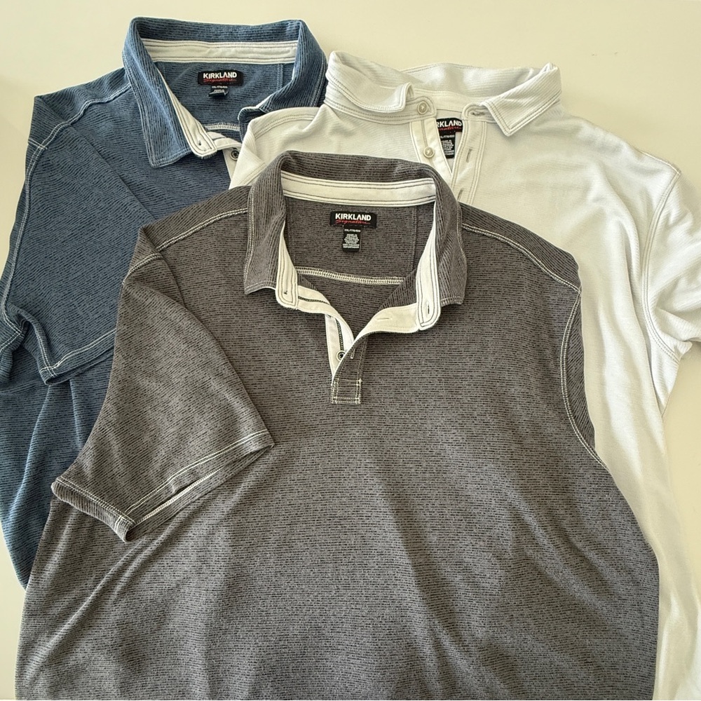 Kirkland Signature Men's Polo Trio - Charcoal, Navy, Ivory bundle (3 shirts)